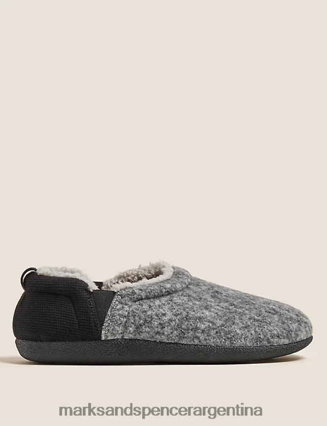 Marks & Spencer hombres pantuflas con forro polar con pies frescos calzado mezcla negra 46VL6912