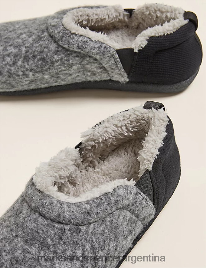 Marks & Spencer hombres pantuflas con forro polar con pies frescos calzado mezcla negra 46VL6912