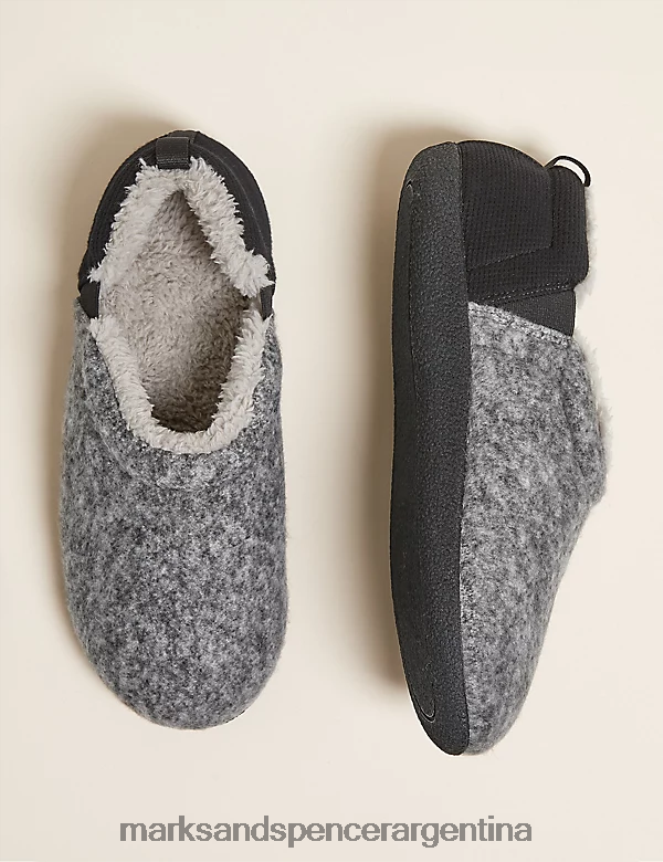 Marks & Spencer hombres pantuflas con forro polar con pies frescos calzado mezcla negra 46VL6912