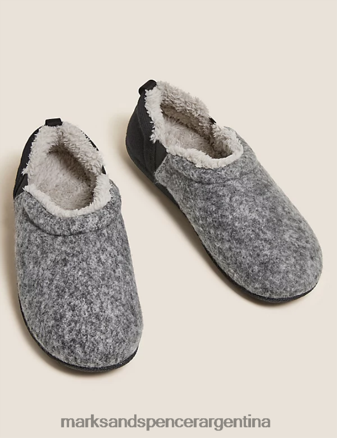 Marks & Spencer hombres pantuflas con forro polar con pies frescos calzado mezcla negra 46VL6912