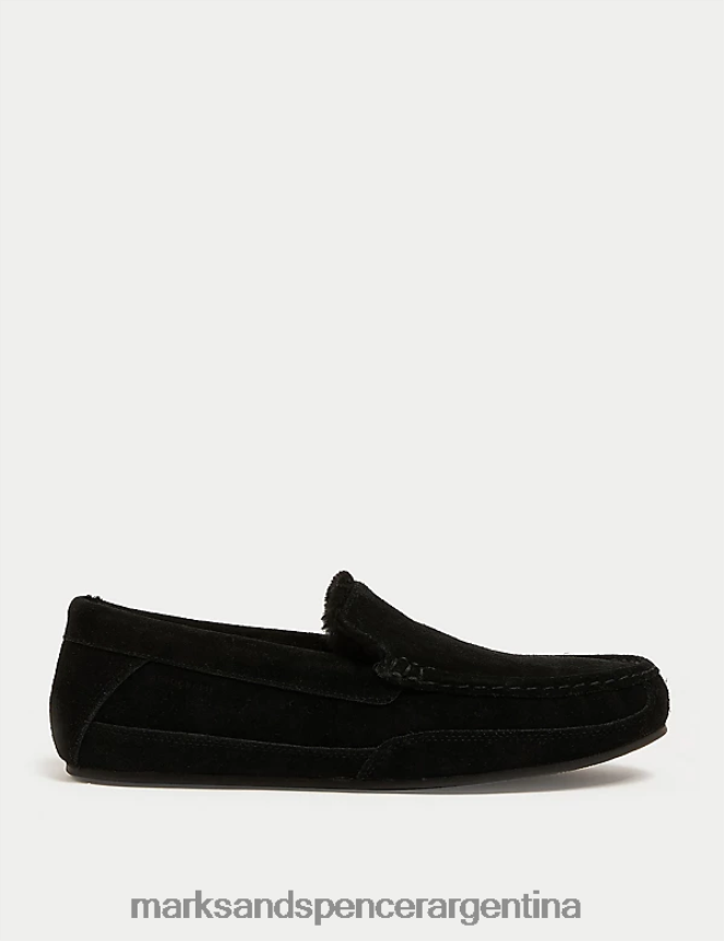 Marks & Spencer hombres pantuflas tipo mocasín de ante con pies frescos calzado negro 46VL5210