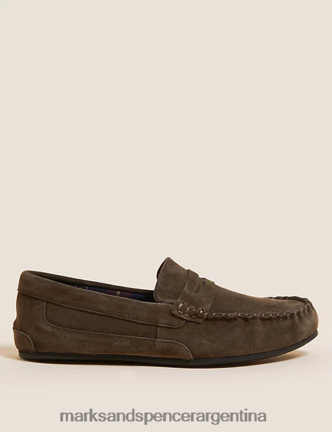 Marks & Spencer hombres zapatillas de ante con pies frescos calzado marron oscuro 46VL7348