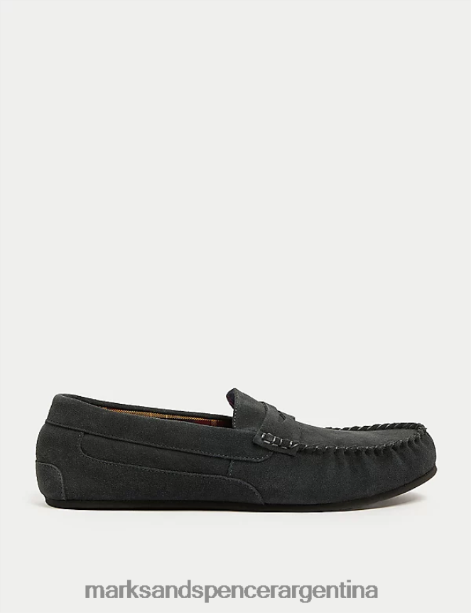 Marks & Spencer hombres zapatillas tipo mocasín de ante calzado azul medio 46VL6770