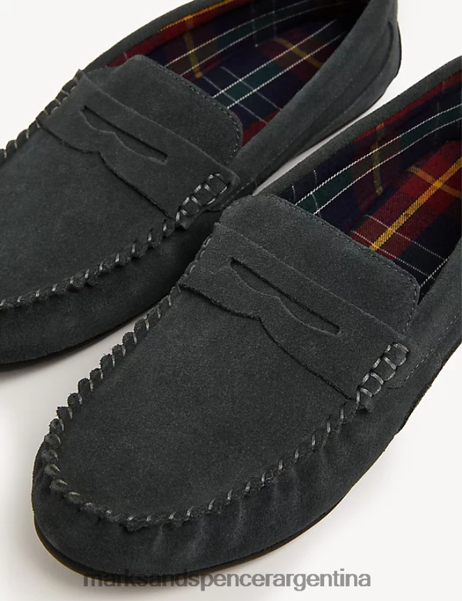 Marks & Spencer hombres zapatillas tipo mocasín de ante calzado azul medio 46VL6770