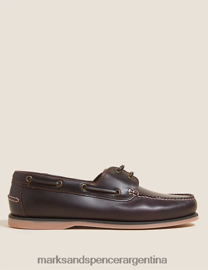 Marks & Spencer hombres náuticos de piel con corte ancho calzado marrón 46VL6870