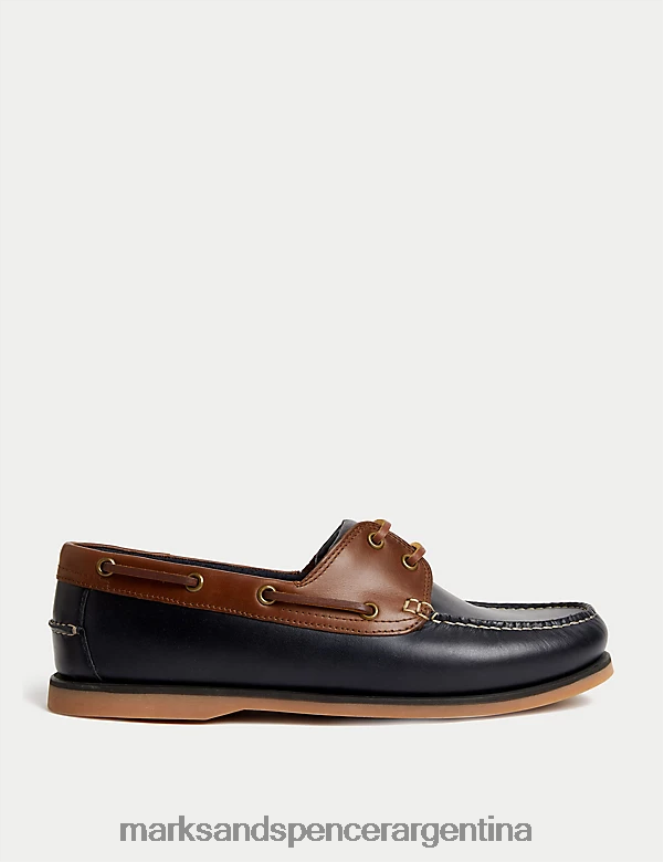 Marks & Spencer hombres náuticos de piel con corte ancho calzado mezcla azul marino 46VL6200