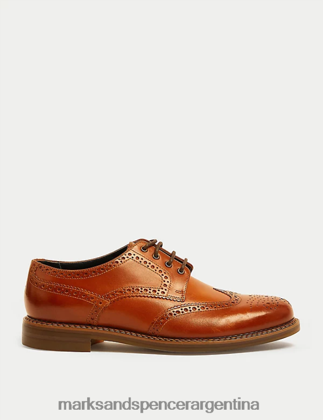 Marks & Spencer hombres zapatos brogue de cuero de corte ancho calzado castaña 46VL5388