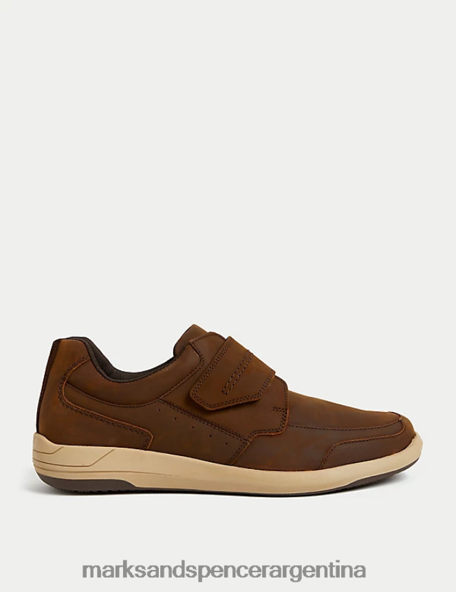 Marks & Spencer hombres zapatos casuales de cuero airflex de ajuste ancho calzado marrón 46VL5554
