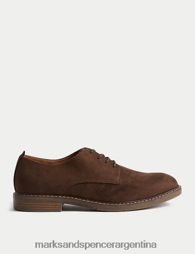 Marks & Spencer hombres zapatos derby de gamuza sintética calzado marrón 46VL7496