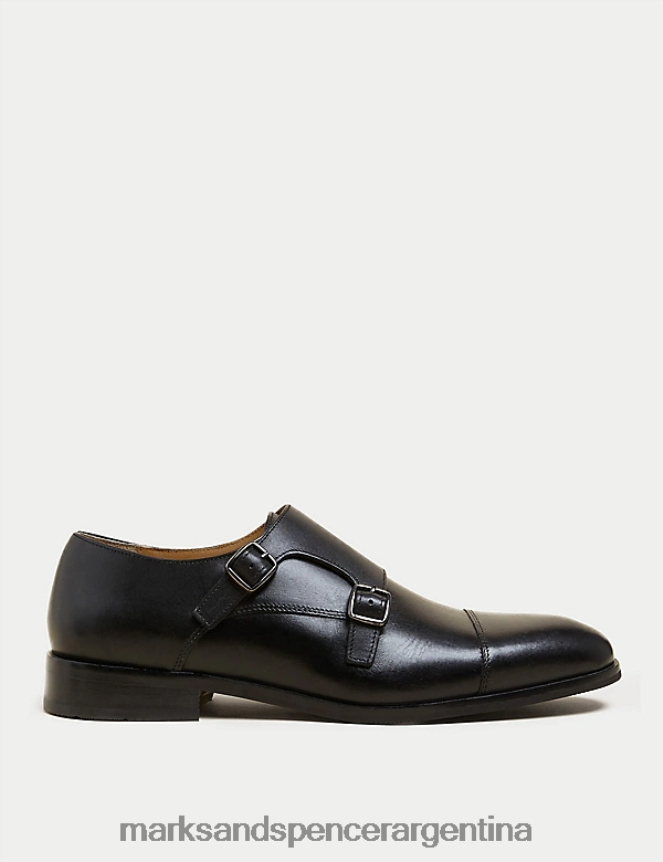 Marks & Spencer hombres zapatos de cuero con doble hebilla calzado negro 46VL7280