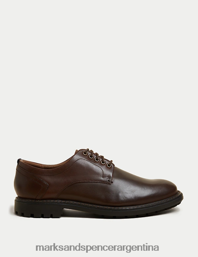 Marks & Spencer hombres zapatos derby de cuero con ajuste ancho calzado marron oscuro 46VL6738