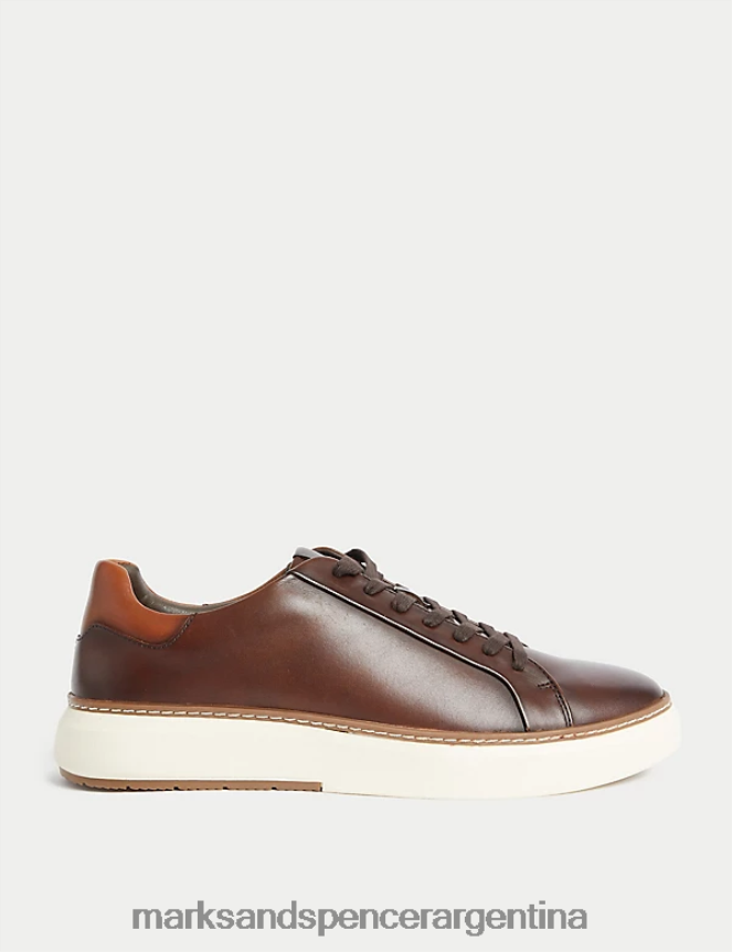 Marks & Spencer hombres zapatillas airflex de cuero con cordones calzado marron oscuro 46VL5290