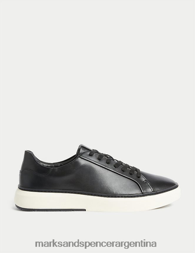 Marks & Spencer hombres zapatillas airflex de cuero con cordones calzado negro 46VL5674
