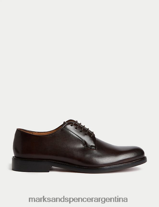 Marks & Spencer hombres zapatos derby de cuero calzado marron oscuro 46VL5914