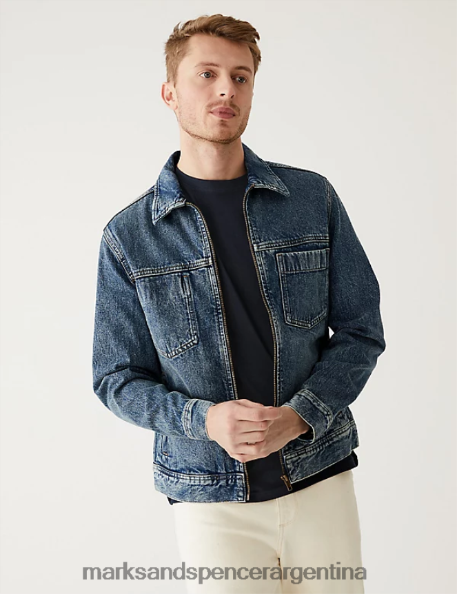 Marks & Spencer hombres Chaqueta de mezclilla ropa mezclilla azul medio 46VL5272