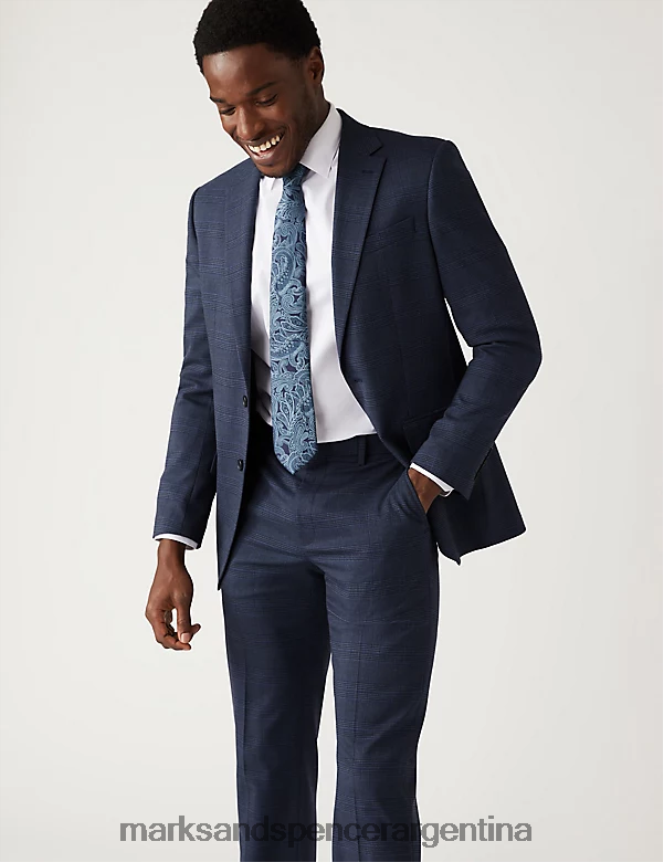 Marks & Spencer hombres Chaqueta de traje regular fit cuadros Príncipe de Gales ropa Armada 46VL5766