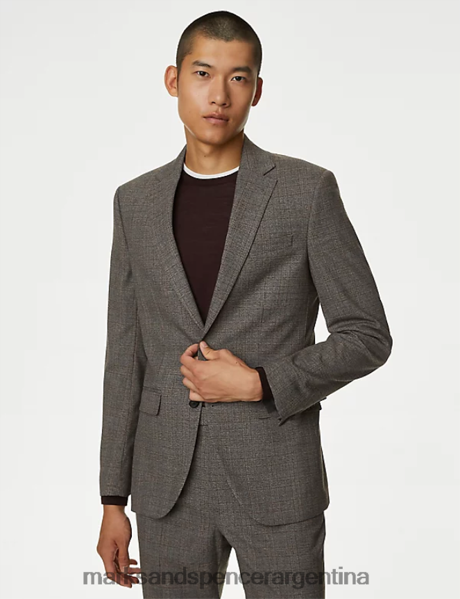 Marks & Spencer hombres Chaqueta de traje regular fit cuadros Príncipe de Gales ropa mezcla marrón 46VL5104
