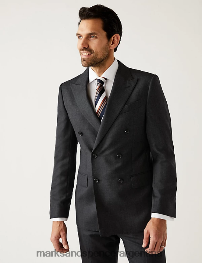 Marks & Spencer hombres Chaqueta de traje regular fit de pura lana con doble botonadura ropa carbón 46VL5190