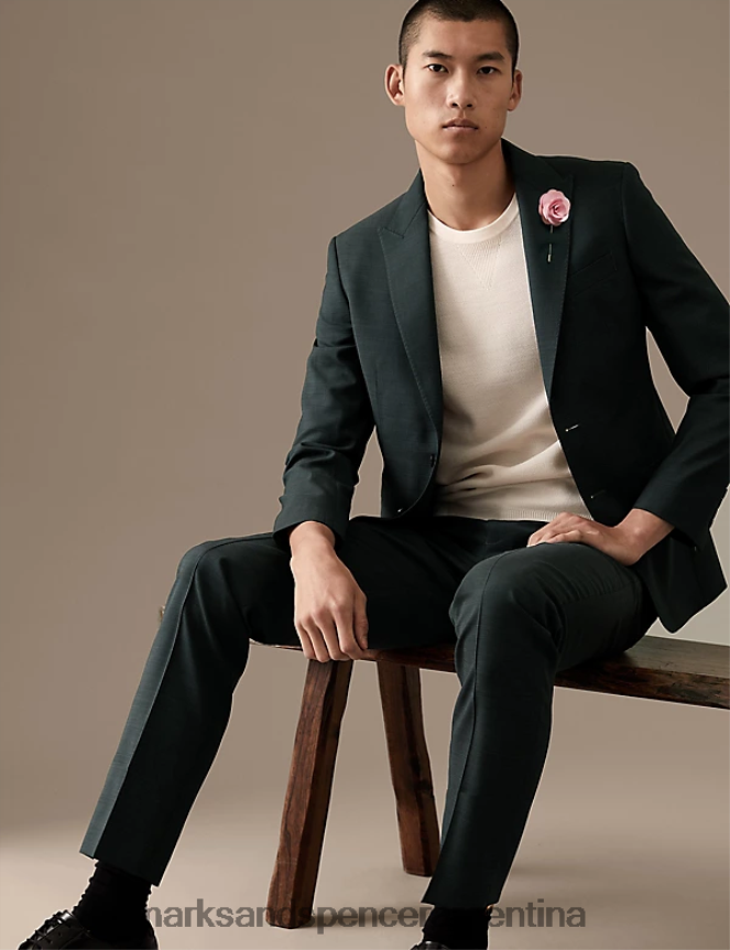 Marks & Spencer hombres Chaqueta de traje texturizada de pura lana de corte entallado ropa verde oscuro 46VL5008