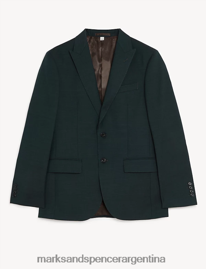 Marks & Spencer hombres Chaqueta de traje texturizada de pura lana de corte entallado ropa verde oscuro 46VL5008