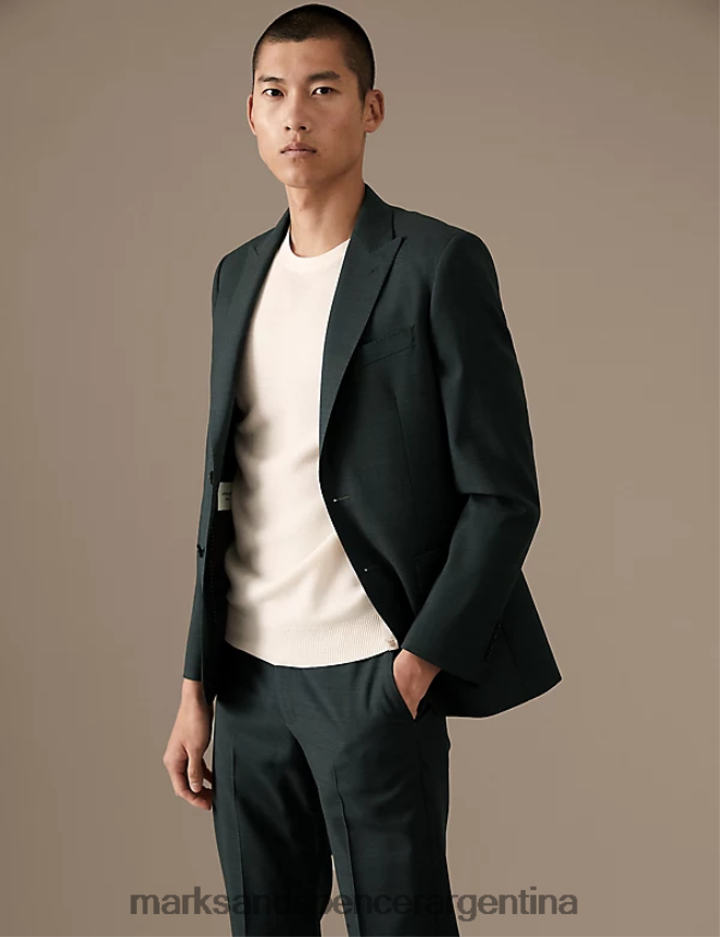Marks & Spencer hombres Chaqueta de traje texturizada de pura lana de corte entallado ropa verde oscuro 46VL5008