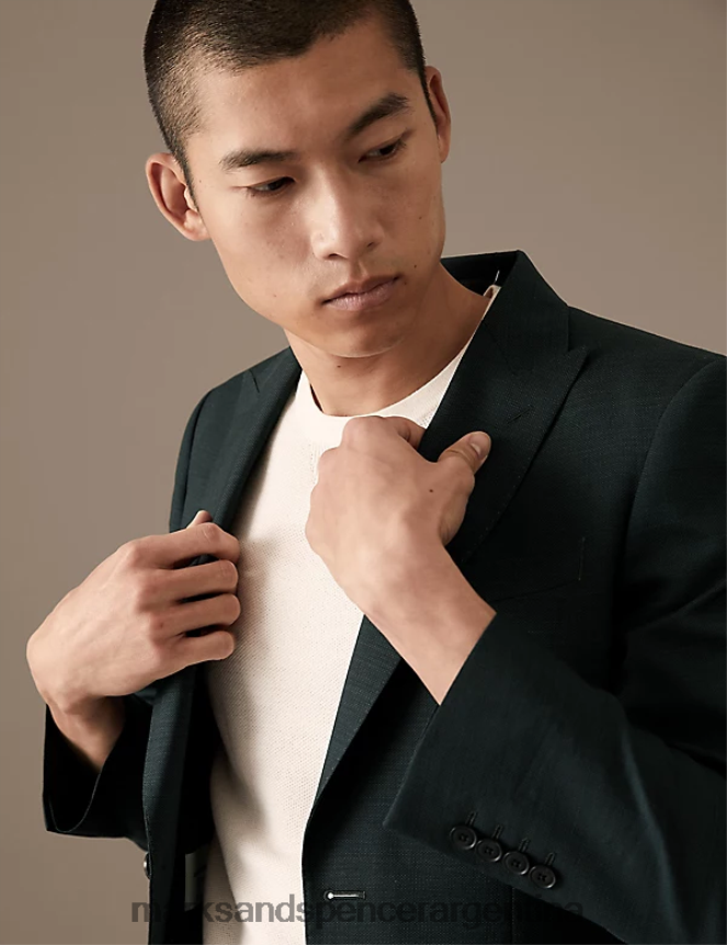 Marks & Spencer hombres Chaqueta de traje texturizada de pura lana de corte entallado ropa verde oscuro 46VL5008