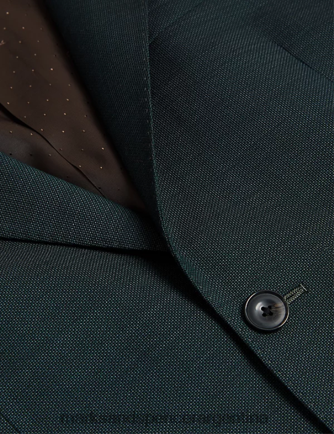 Marks & Spencer hombres Chaqueta de traje texturizada de pura lana de corte entallado ropa verde oscuro 46VL5008