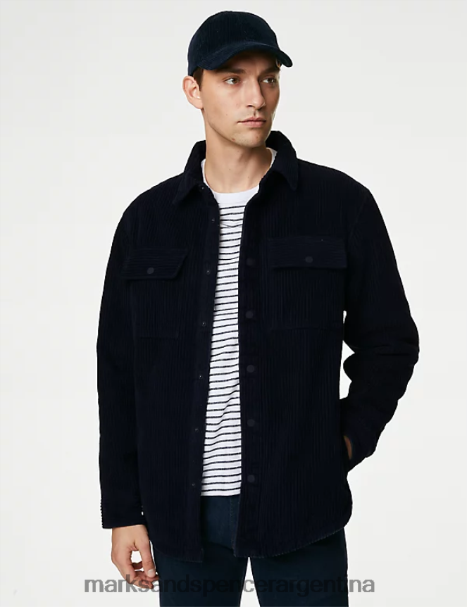 Marks & Spencer hombres Sobrecamisa de pana de puro algodón con forro de borreguito ropa azul marino oscuro 46VL6732