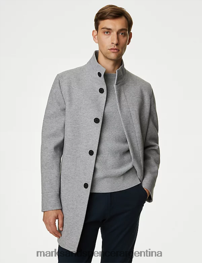 Marks & Spencer hombres abrigo con cuello alzado ropa gris 46VL4758