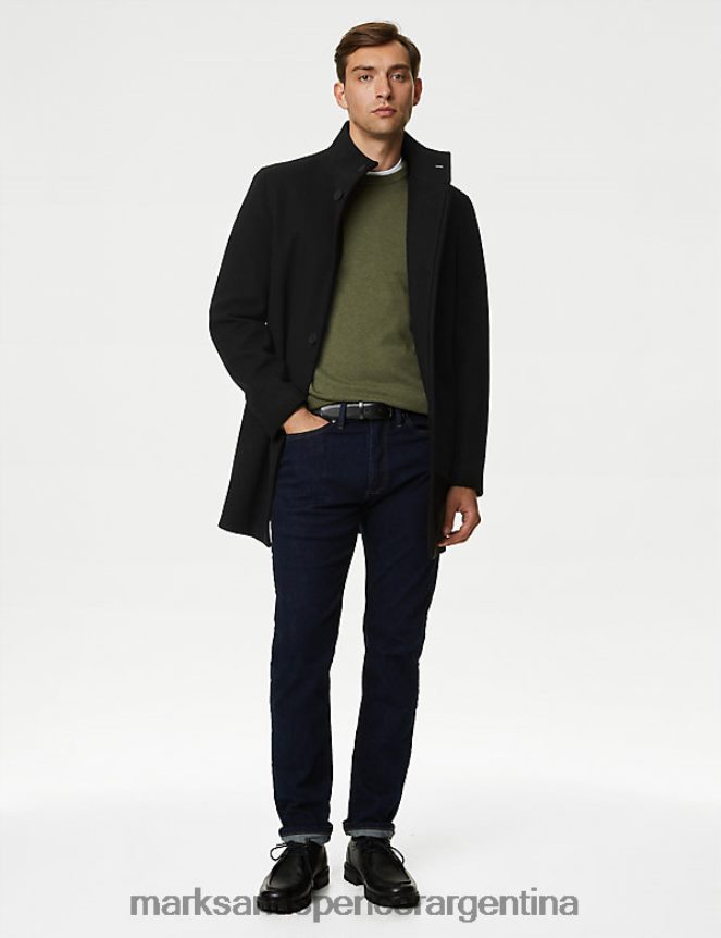 Marks & Spencer hombres abrigo con cuello alzado ropa negro 46VL5064