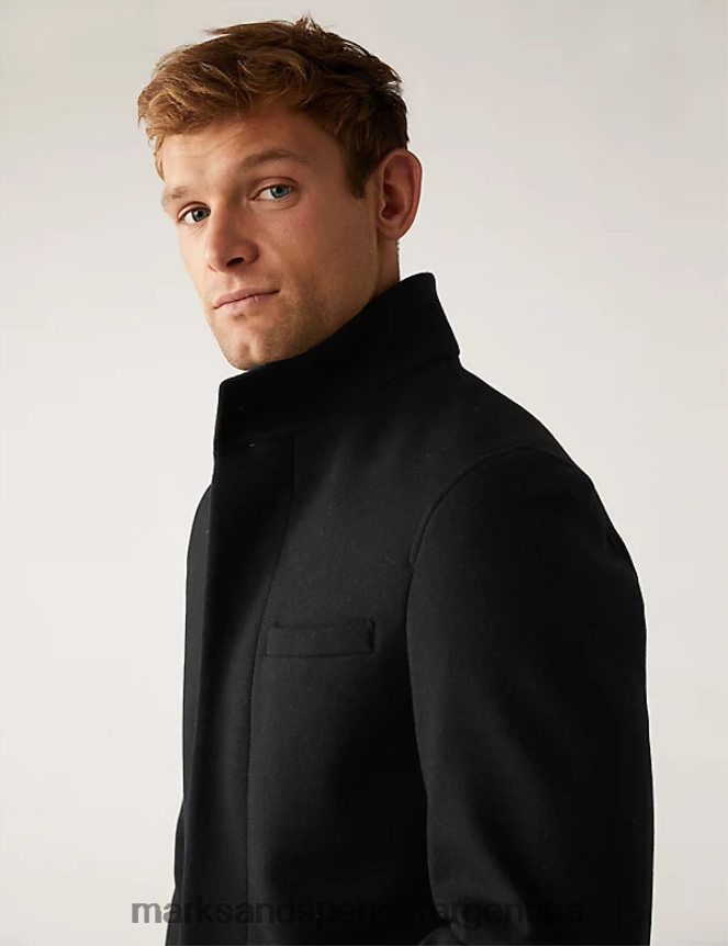 Marks & Spencer hombres abrigo con cuello alzado ropa negro 46VL6768