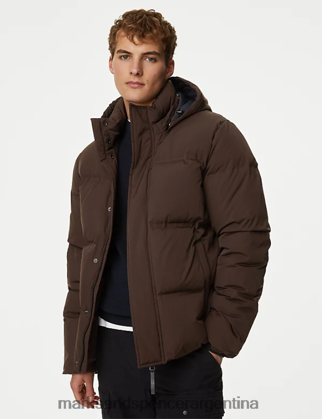 Marks & Spencer hombres chaqueta acolchada de plumas y plumón con ropa impermeable ropa marron oscuro 46VL5684