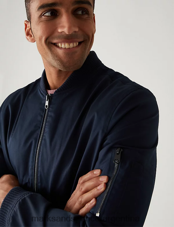 Marks & Spencer hombres chaqueta bomber rica en algodón ropa Armada 46VL4978
