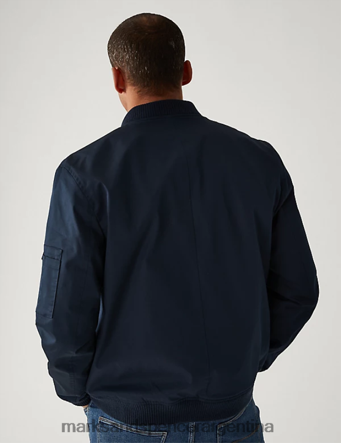 Marks & Spencer hombres chaqueta bomber rica en algodón ropa Armada 46VL4978