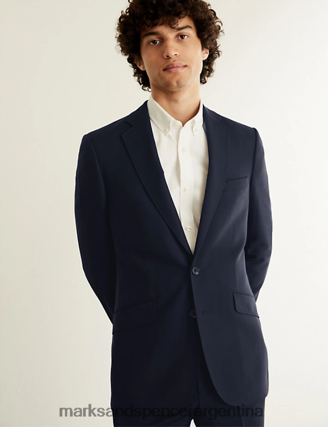 Marks & Spencer hombres chaqueta de corte entallado de pura lana estilo ojo de perdiz ropa azul marino medio 46VL6482