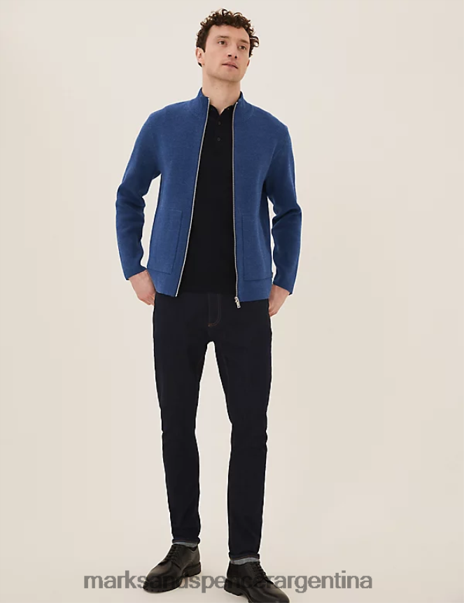 Marks & Spencer hombres chaqueta de punto acanalado con cremallera en mezcla de algodón ropa caqui oscuro 46VL7268