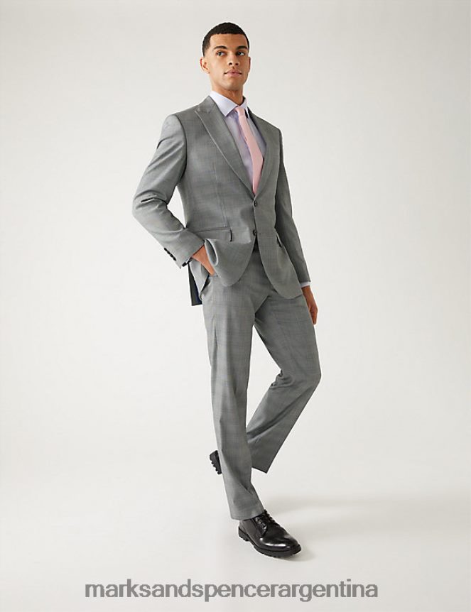 Marks & Spencer hombres chaqueta de traje elástica a cuadros de corte regular ropa mezcla gris 46VL6904