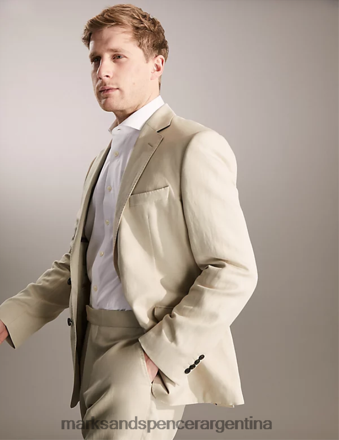 Marks & Spencer hombres chaqueta italiana de seda y lino de corte regular ropa piedra 46VL7132