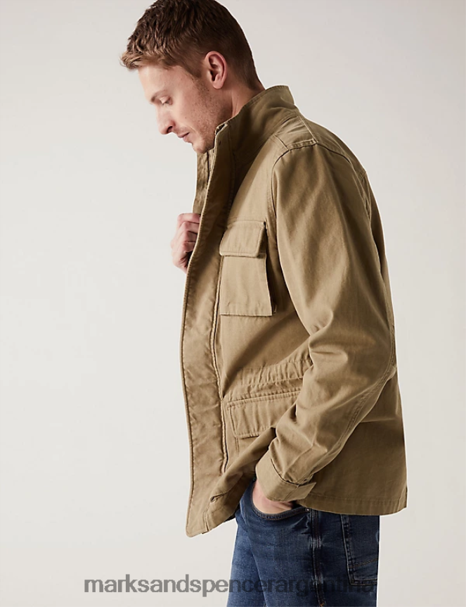 Marks & Spencer hombres chaqueta utilitaria de puro algodón ropa arena 46VL6076