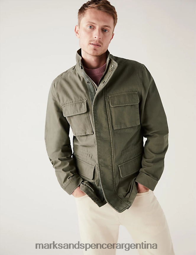 Marks & Spencer hombres chaqueta utilitaria de puro algodón ropa caqui claro 46VL5692