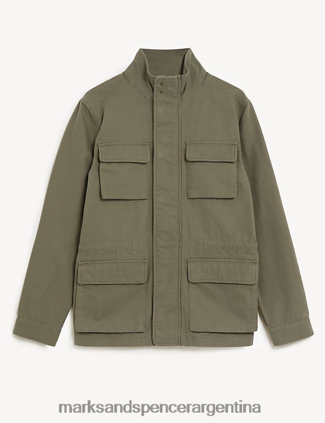 Marks & Spencer hombres chaqueta utilitaria de puro algodón ropa caqui claro 46VL5692