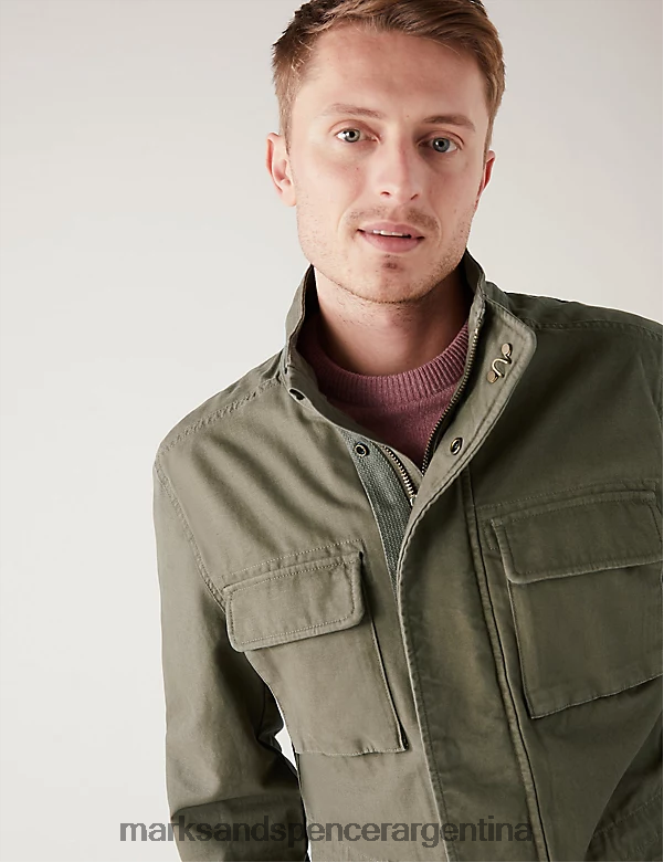 Marks & Spencer hombres chaqueta utilitaria de puro algodón ropa caqui claro 46VL5692