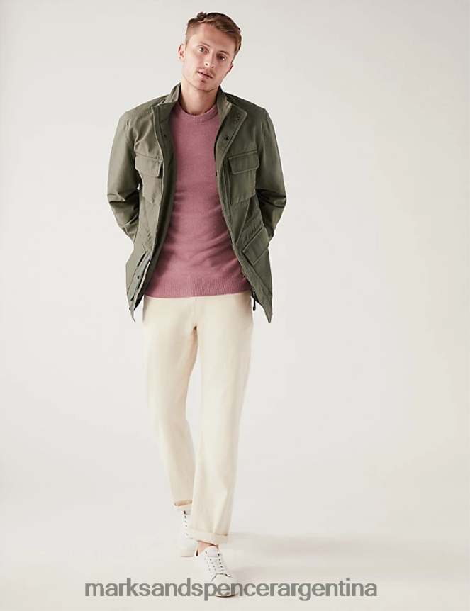 Marks & Spencer hombres chaqueta utilitaria de puro algodón ropa caqui claro 46VL5692
