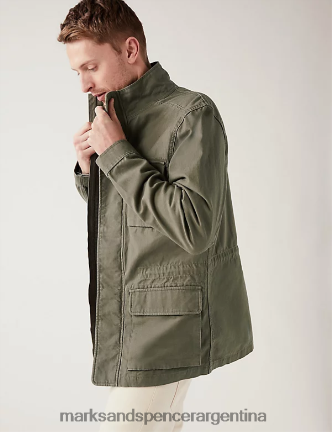 Marks & Spencer hombres chaqueta utilitaria de puro algodón ropa caqui claro 46VL5692
