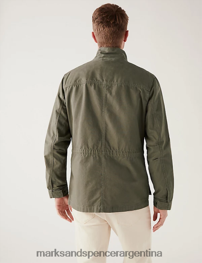 Marks & Spencer hombres chaqueta utilitaria de puro algodón ropa caqui claro 46VL5692