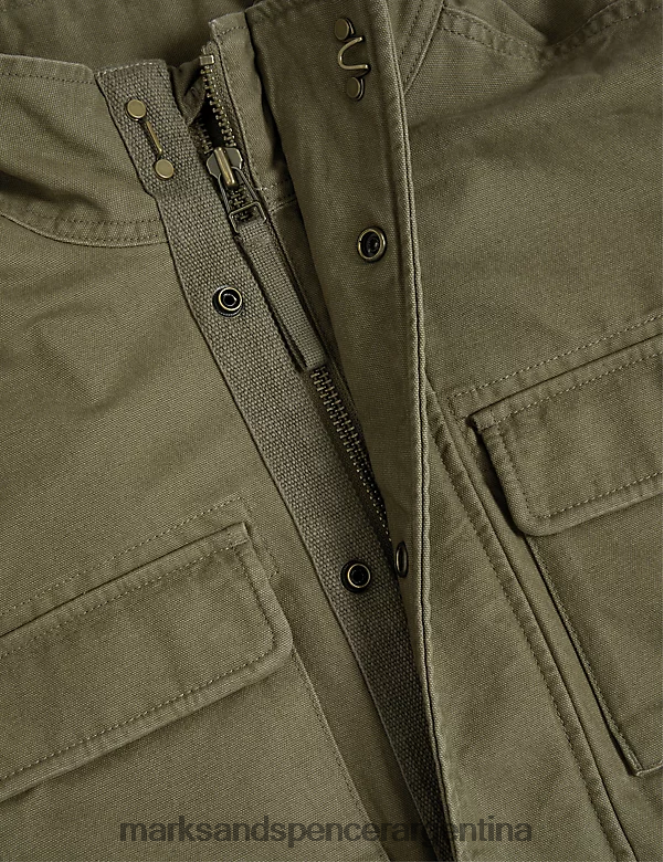 Marks & Spencer hombres chaqueta utilitaria de puro algodón ropa caqui claro 46VL5692