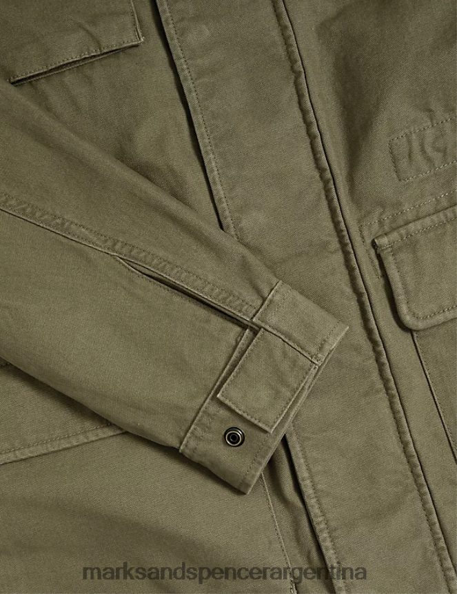 Marks & Spencer hombres chaqueta utilitaria de puro algodón ropa caqui claro 46VL5692