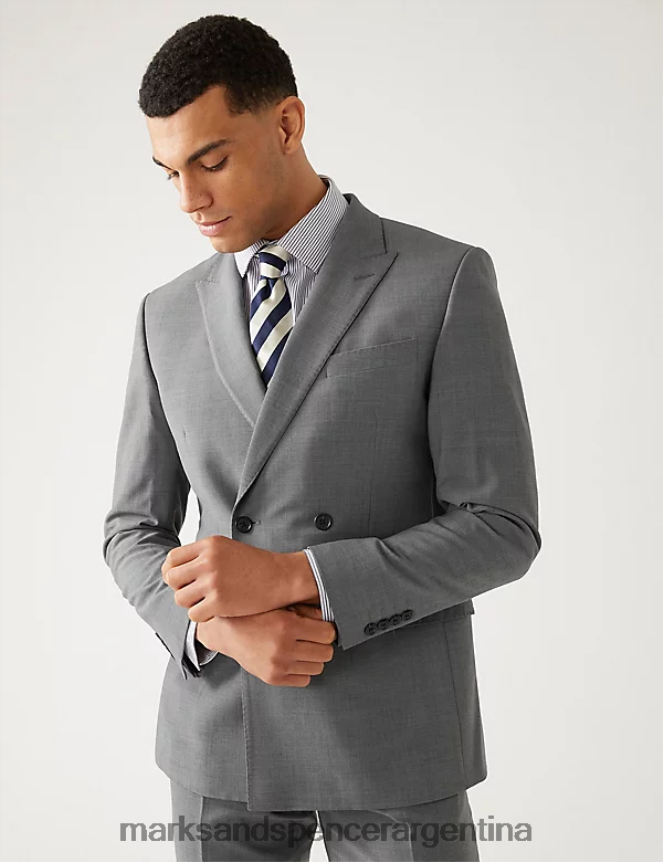 Marks & Spencer hombres lo último en chaqueta de traje con doble botonadura y corte entallado ropa gris claro 46VL7036