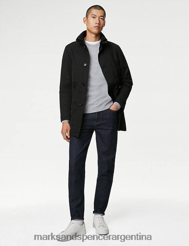 Marks & Spencer hombres mac con cuello alzado y ropa impermeable ropa negro 46VL5144