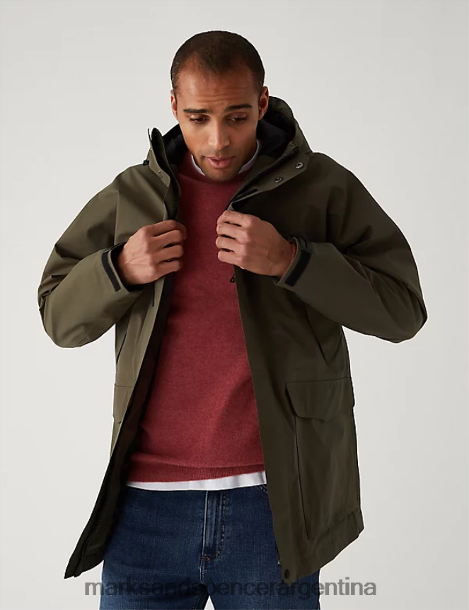 Marks & Spencer hombres parka con capucha y ropa de tormenta ropa verde 46VL5514